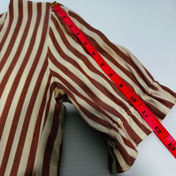 Madewell Courtyard Ruffle Women's Striped Tan Top Size Small - Picture 10 of 14